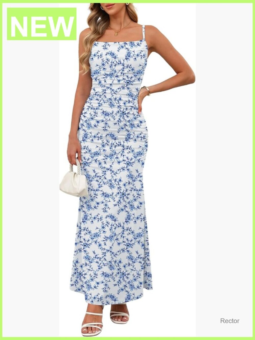 Sleeveless Spaghetti Strap Floral Maxi Dress Ruched Bodycon Backless Slip